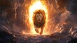 © ArutalaWat - Majestic Lion Emerging from Fiery Cave