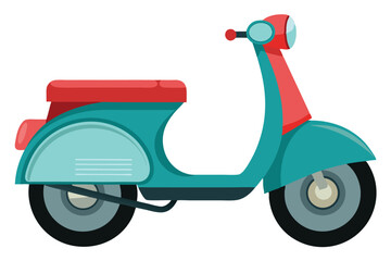 Poster - Retro Scooter Vector Illustration In Teal And Red Colors Flat Design