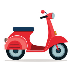 Poster - Stylish Red Motor Scooter Isolated On White Background Modern Transportation Concept
