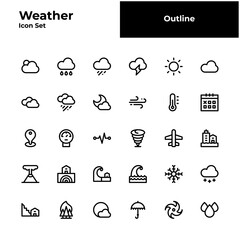 weather outline icon set. weather black line icon set.
