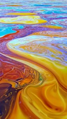 Aufkleber - A yellow and orange landscape with a blue sky. The landscape is full of colors and has a very artistic look