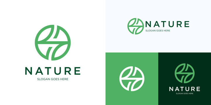 Circle green letter S leaf for nature vector illustration template, Circular symbol initial S plant with line stylized concept for brand identity business