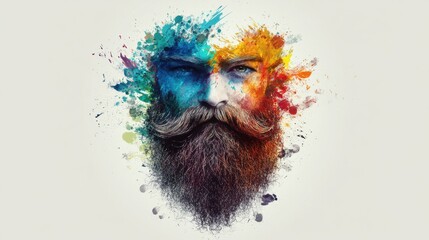 Poster - Colorful graffiti beard art showcasing vibrant splashes of paint in an urban setting, captivating and creative expression of individuality