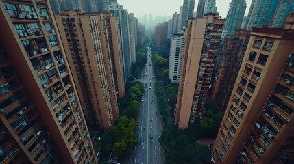 dense urban living a street nestled between towering residential buildings