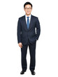 © panophotograph - East Asian man in glasses, smiling confidently, business suit, focused gaze, isolated background.