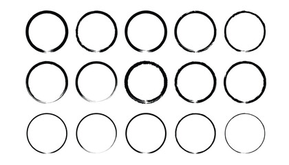 Poster - Set of black circles grunge frames. brush circles in line art style. dirty borders. round frame set. grunge texture. vector illustration