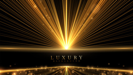 Wall Mural - black luxury background with golden line elements and light ray effect decoration and bokeh.