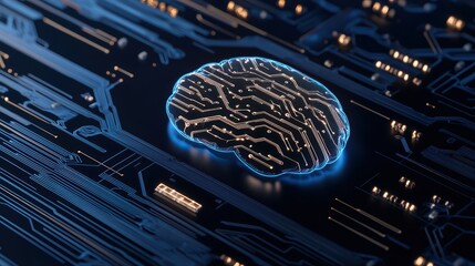 Poster - Futuristic brain over circuit board technology display