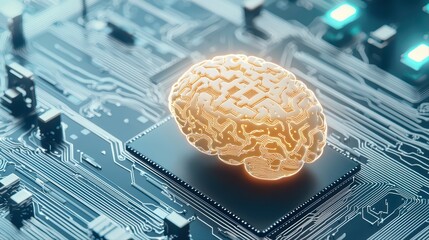 Poster - brain concept on circuit board with digital illumination