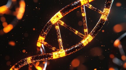 Poster - Glowing dna helix with orange flame effects