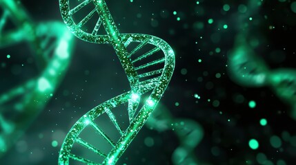 Poster - glowing green dna helix on dark background