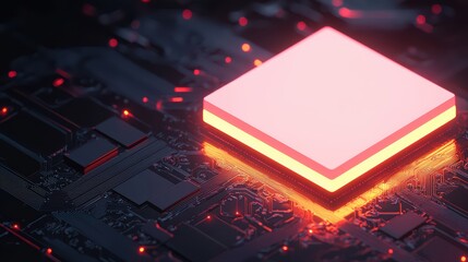 Poster - High-tech electronic circuit board with glowing chip