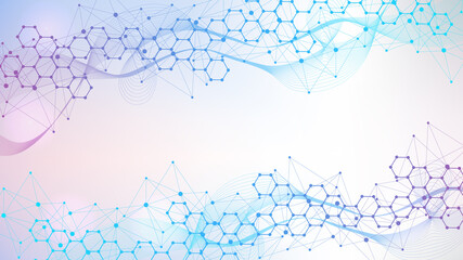 Fototapete - Modern health care abstract background with lines, dots and hexagons. Medical innovation banner template concept.  illustration.