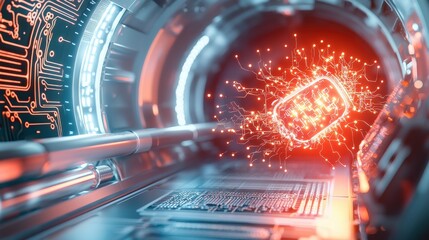 Poster - High-tech energy capsule launch futuristic laboratory digital art sci-fi environment close-up view innovative concepts