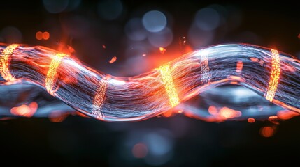 Poster - Dynamic electrical wire flowing with energy abstract concept digital art dark environment close-up view technology visualization