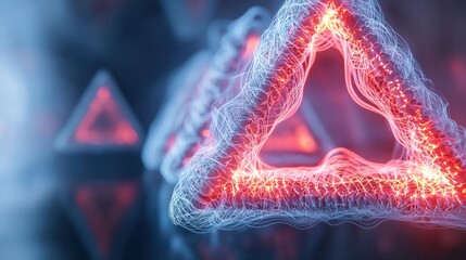 Poster - Dynamic neon triangle shapes digital realm 3d visualization high-tech environment futuristic concept