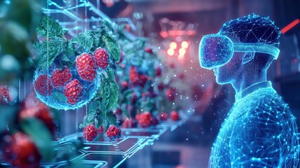 Poster - virtual reality farming experience futuristic agriculture lab digital art high-tech environment side