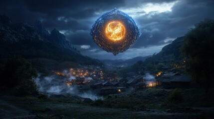 Poster - Baku’s mystical orb azerbaijan digital art nighttime aerial view fantasy concept