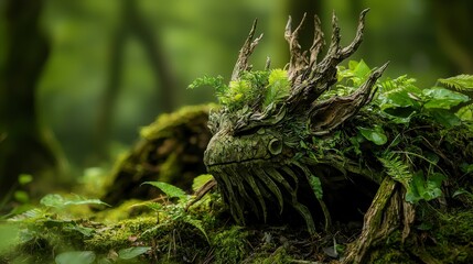 Poster - Enigmatic forest creature discovery enchanted woodland fantasy art lush greenery close-up nature's mystique
