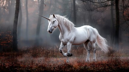 Aufkleber - Majestic unicorn galloping through enchanted forest fantasy creature ethereal environment mystical view