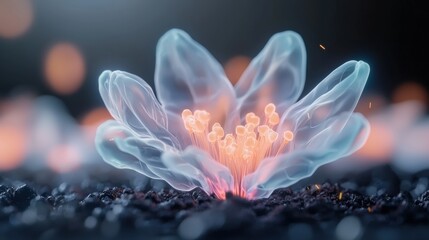 Poster - Ethereal blooming flower abstract digital landscape 3d rendered art vibrant colors close-up view surreal concept