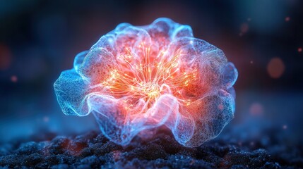 Poster - Vibrant bioluminescent flower abstract environment digital art close-up view science concept