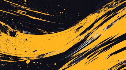 Poster - a dynamic abstract black and yellow background with brush strokes. ai generation. illustration