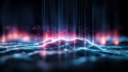 Poster - digital wave patterns and light reflections virtual space abstract art futuristic environment high p