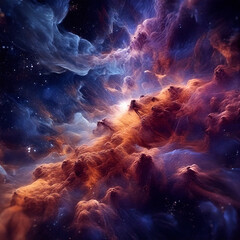 a panoramic view of a nebula, with swirling clouds of gas and dust forming complex, abstract pattern