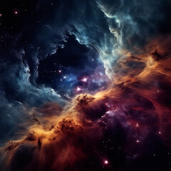 a panoramic view of a nebula, with swirling clouds of gas and dust forming complex, abstract pattern