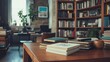 © wahyu bsbt - Books on wooden table in cozy home library