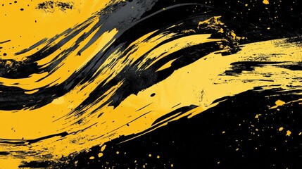 Poster - a dynamic abstract black and yellow background with brush strokes. ai generation. illustration