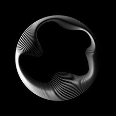 Poster - Abstract round frame with wavy black and white gradient lines isolated on dark background with copy space. Vector illustration soul geometry abstraction