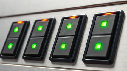 Poster - minimalist control panel featuring green and red lights visualizing digital readiness and system sta