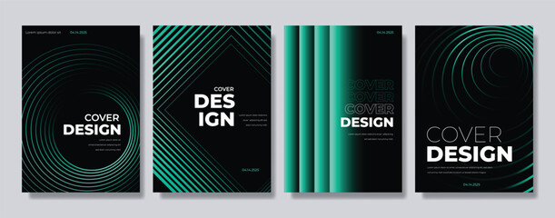 Wall Mural - abstract line vibrant wave modern poster set, gradient green futuristic event poster social media banner ads vector collection