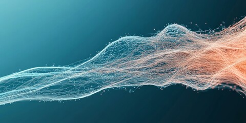 Poster - Flowing lines of light represent the synergy between human ideas and technology, highlighting connection and innovation in a vibrant digital space