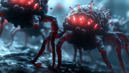 Poster - Microscopic view of futuristic nano robots operating within the human body for advanced medical treatment, illustrating nanotechnology, precision healthcare, and biotechnology innovation.
