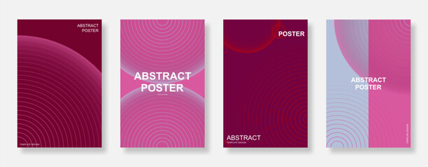 Poster - Abstract gradient round shape poster background set. Minimalist cover template with lines for banner, social media, flyer and ads