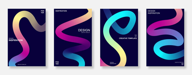 Poster - Abstract gradient line wave poster background set. Minimalist and futuristic book cover with wavy lines. Suitable for banner and flyer template design