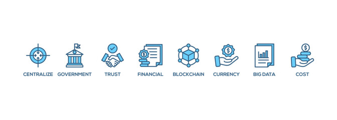 Poster - CBDC banner web icon vector illustration concept of central bank digital currency with icons of centralize, government, trust, financial, blockchain, currency, big data and cost