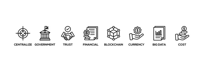 Poster - CBDC banner web icon vector illustration concept of central bank digital currency with icons of centralize, government, trust, financial, blockchain, currency, big data and cost
