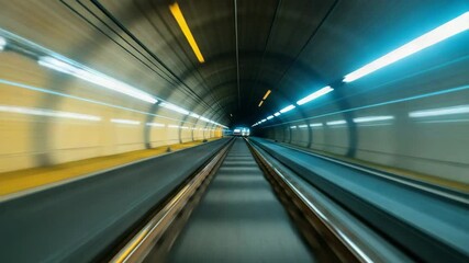 Poster - High-Speed Motion Through Dark Tunnel with Bright Light at the End Illuminating the Path Ahead in a Futuristic Scene