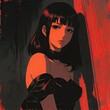 © Canh - Dark Anime Girl with Red and Black Aesthetic – Mysterious Mood Art