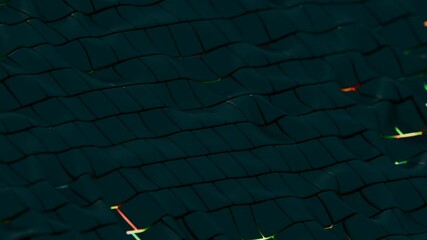 Poster - Woven squares in a dark green arrangement, with glossy surfaces reflecting subtle light, forming a dynamic abstract pattern that conveys modern, futuristic design.