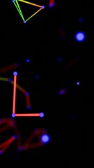 Fototapete - Neon-colored dots, lines, and shapes floating across a black background, forming a vibrant, futuristic scene with hints of cosmic geometry and minimalistic design.