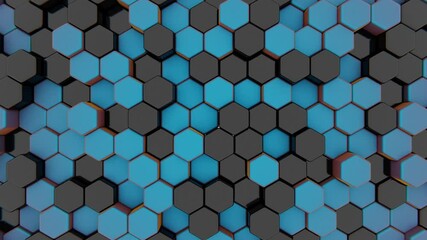 Aufkleber - Black and blue hexagonal 3D blocks arranged in a honeycomb pattern, forming a modern, minimal design with repetitive geometry and a futuristic mosaic aesthetic.