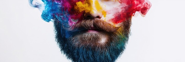 Fototapete - Colorful beard shape with vibrant paint splashes creating an artistic graffiti vibe in a creative urban setting during daylight