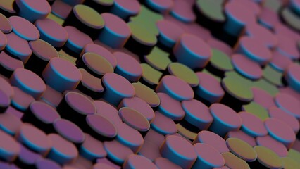 Fototapete - Vibrant pink and blue discs arranged in a dynamic 3D pattern, forming a modern geometric composition with layered color transitions and a playful aesthetic........
