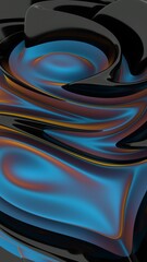 Fototapete - A glossy black and blue swirl with hints of orange, forming a fluid, modern shape that merges reflection and color shifts in a dynamic 3D design........