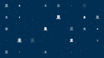 Poster - Template animation of evenly spaced top hat symbols of different sizes and opacity. Animation of transparency and size. Seamless looped 4k animation on dark blue background with stars
